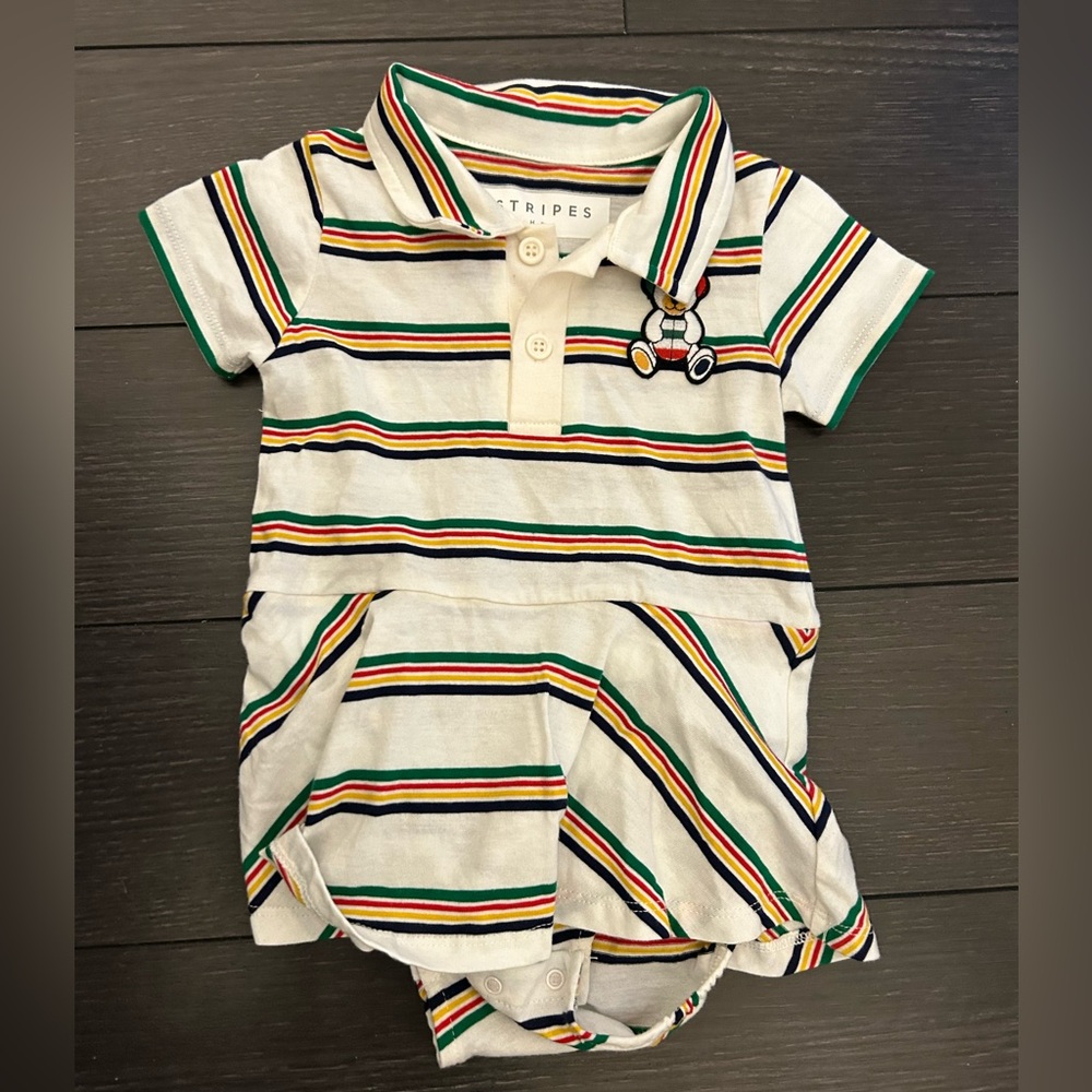 HBC iconic Striped dress with Bear Patch 12-18 months nwot